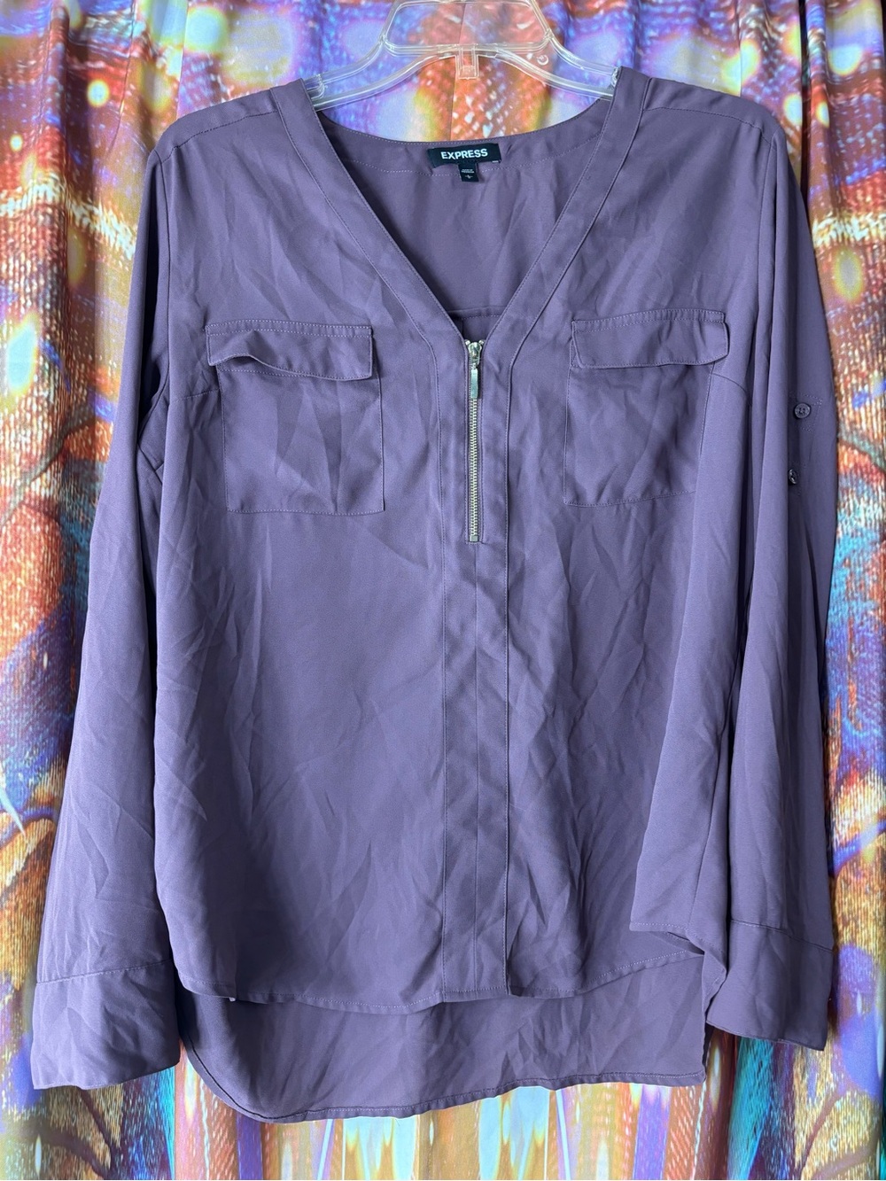 Express Women's Purple Zip-Front Blouse ✨